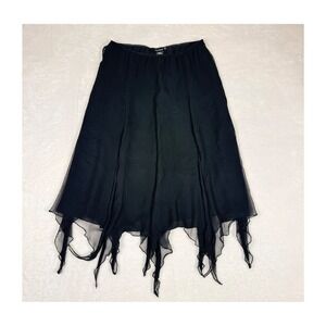 Vintage Y2K Pleated Black Silk Handkerchief Hem Whimsy Grunge Slip Skirt Medium